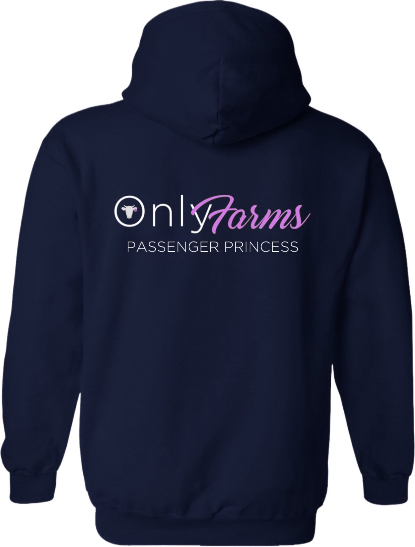 NEW embroidered only farms unisex navy hoodie with slogan (pink)