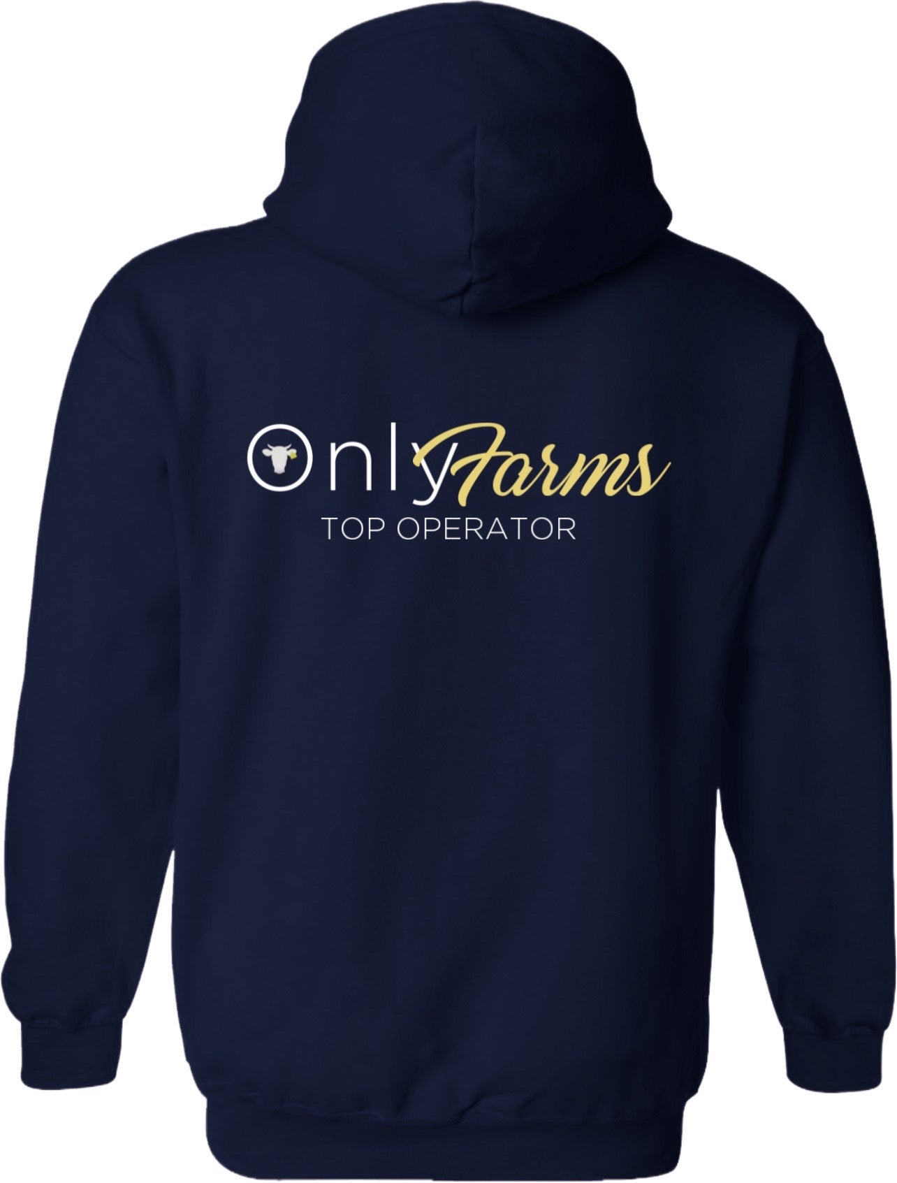 NEW embroidered only farms navy unisex hoodie with slogan (yellow)