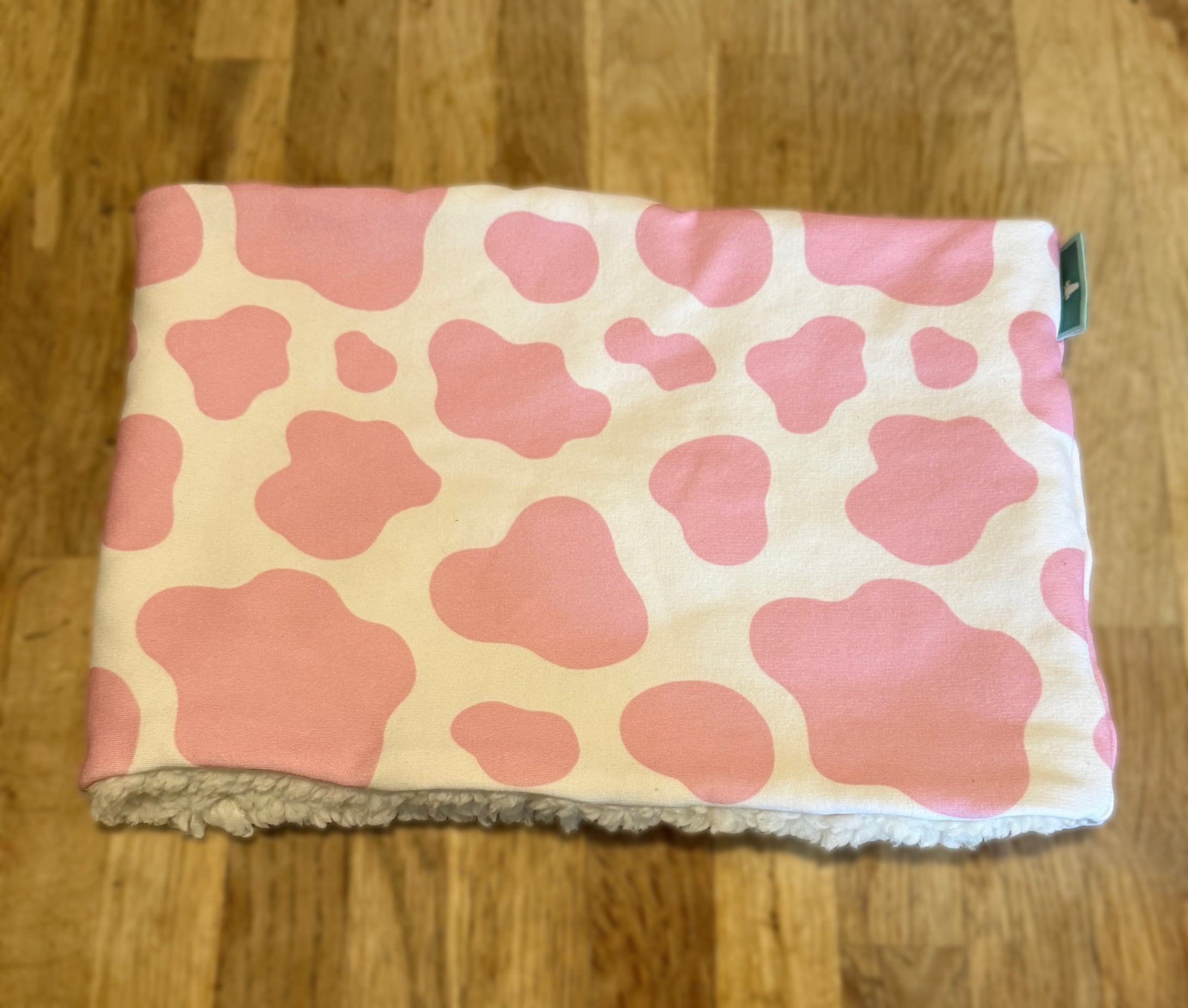Handmade pink cow print neck warmer