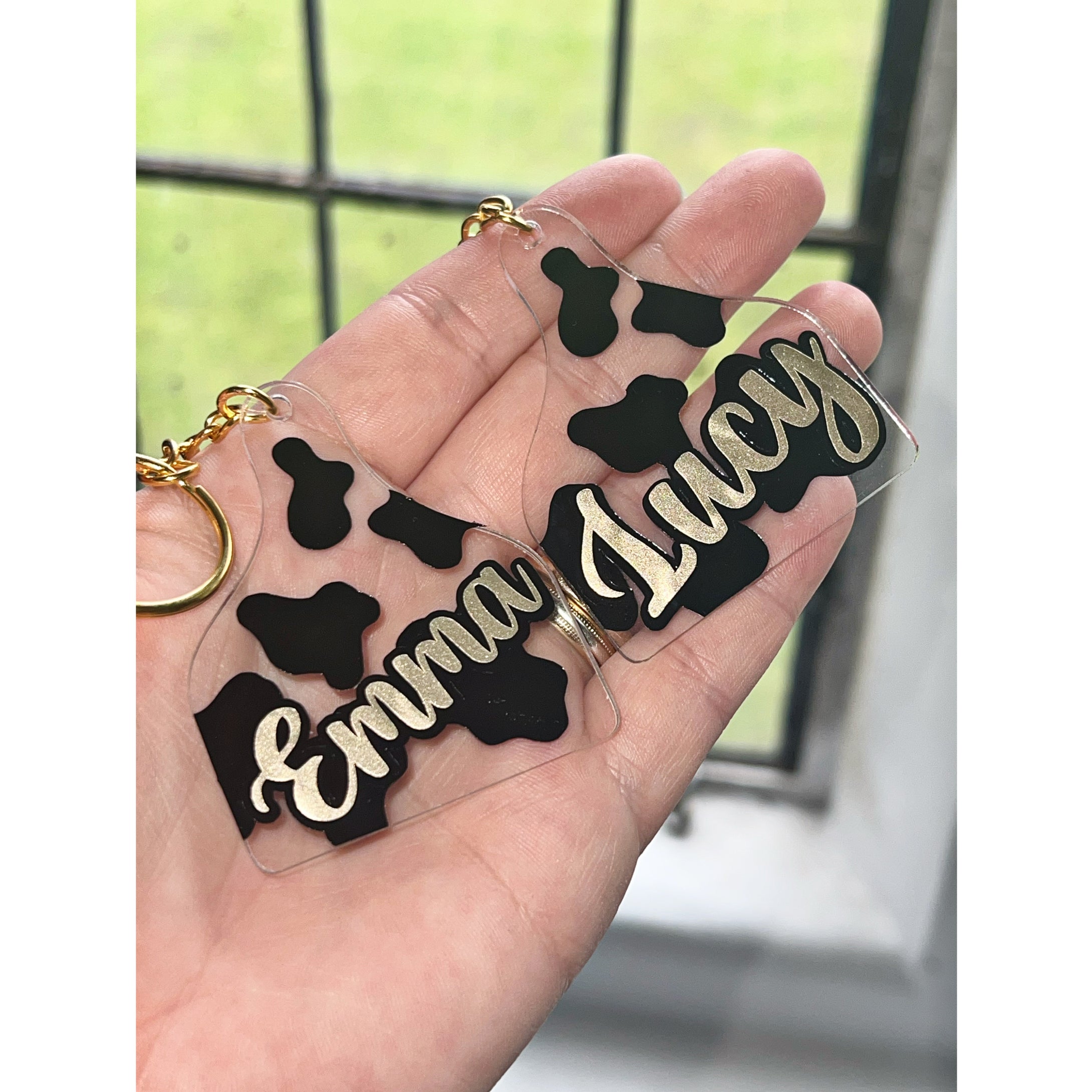 Acrylic Cow Print Keyring